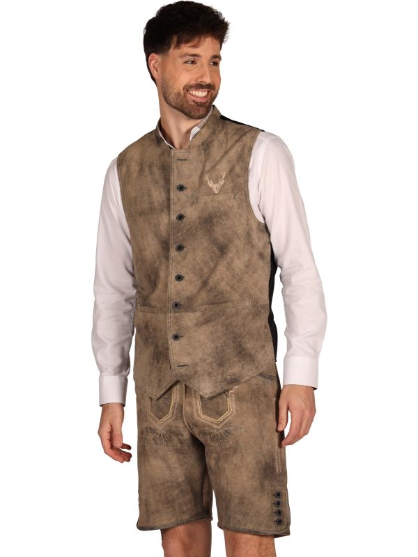 Licht Grijs Leren Gilet Heren Oktoberfest