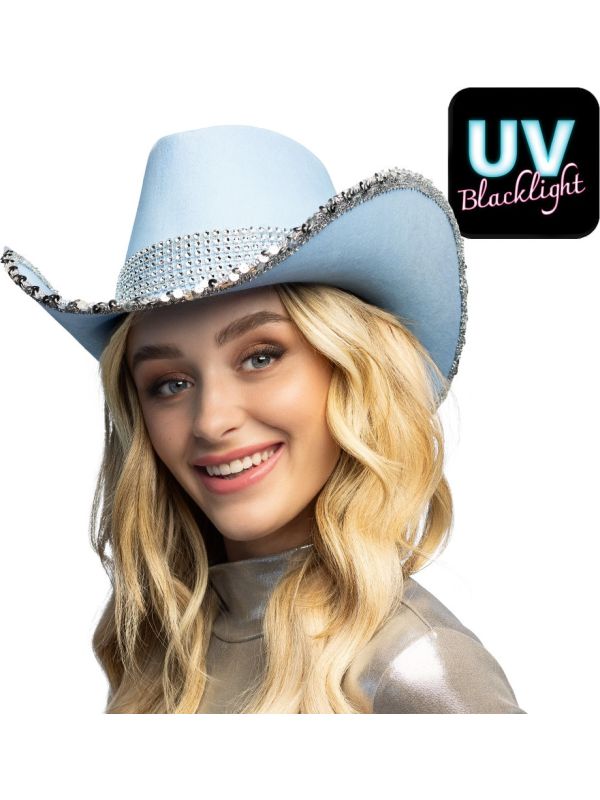 Lichtblauwe Cowboyhoed met Pailletten