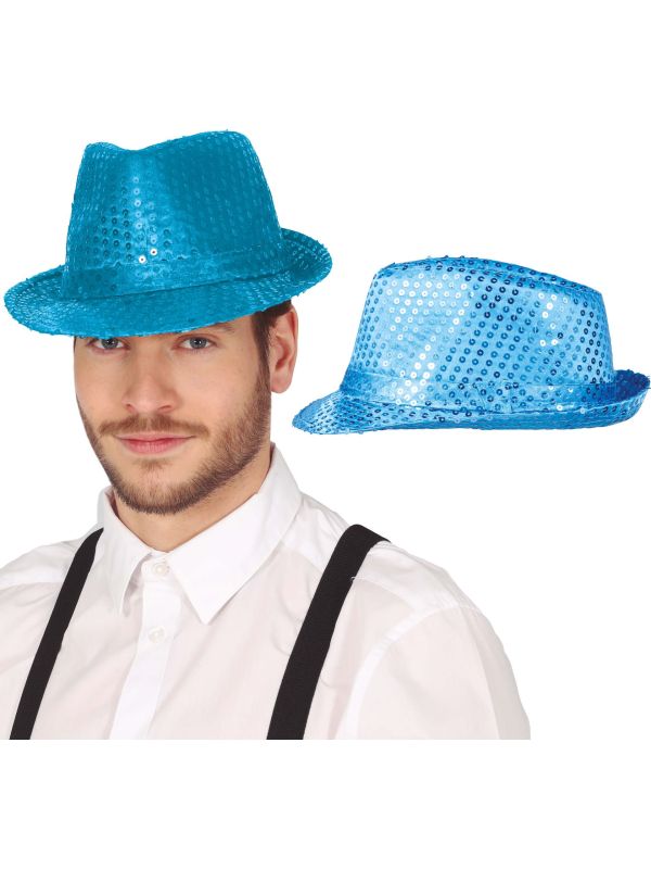 Lichtblauwe Pailletten Feesthoed