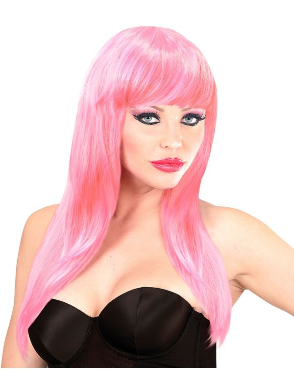 Lichtroze Pruik Lang Haar