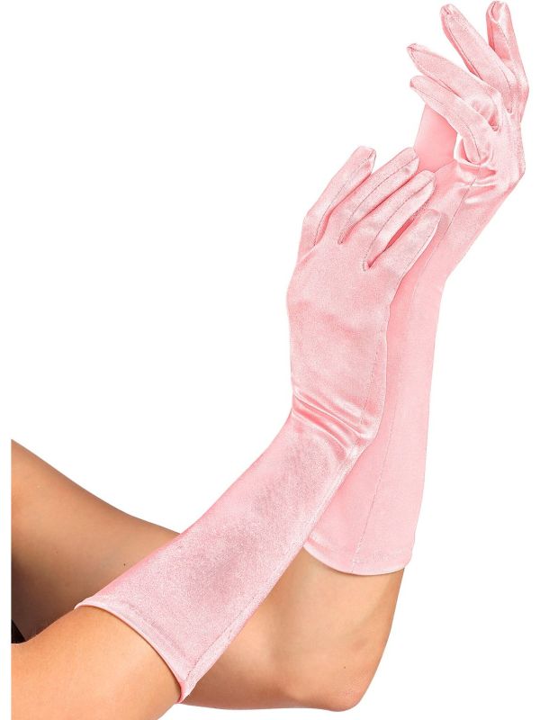 Lichtroze Satijnen Middellange Handschoenen