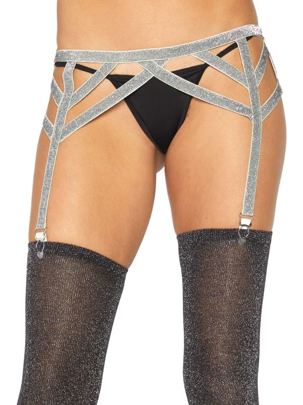 Lurex Glitter Jarretel Gordel Zilver