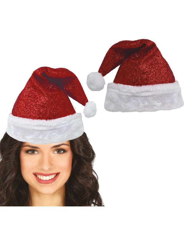Luxe Kerstmuts Rood Glittereffect
