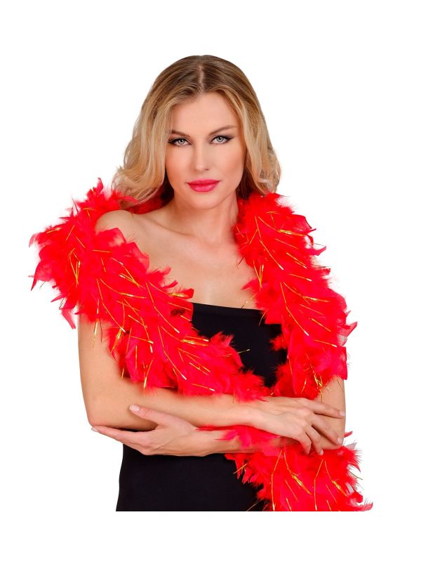 Luxe Rode Boa met Gouden Tinsels