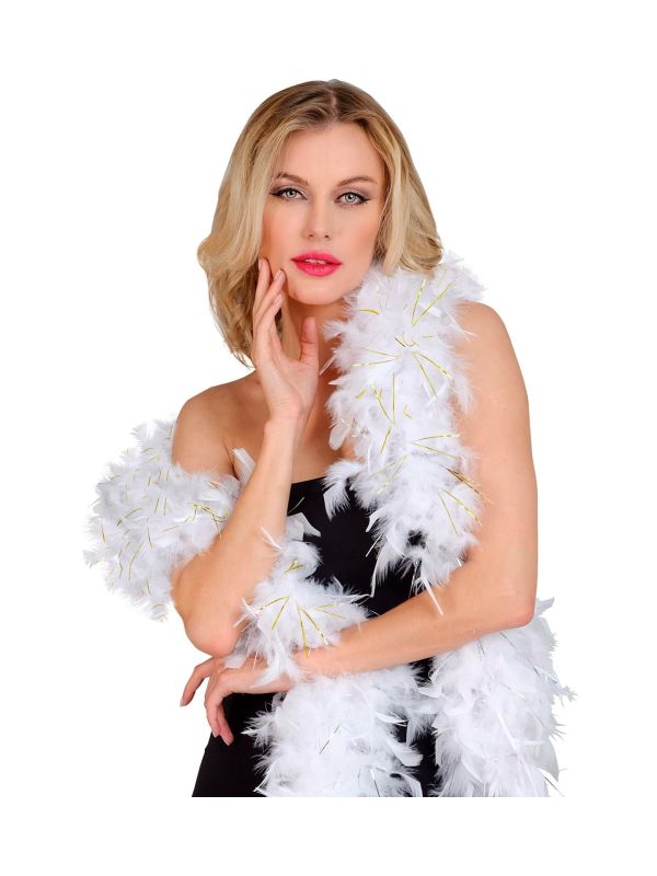 Luxe Witte Boa met Gouden Tinsels