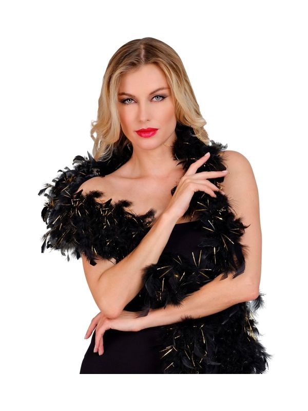 Luxe Zwarte Boa met Gouden Tinsels