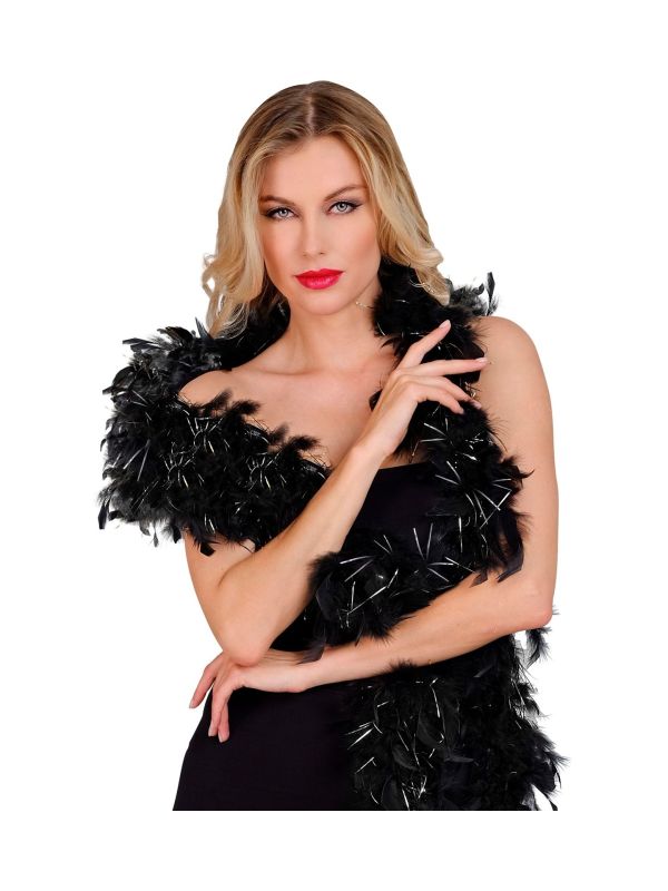 Luxe Zwarte Boa met Zilveren Tinsels