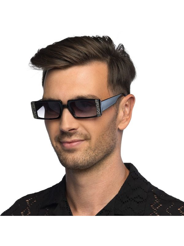 Luxe Zwarte Feest Zonnebril met Diamantjes
