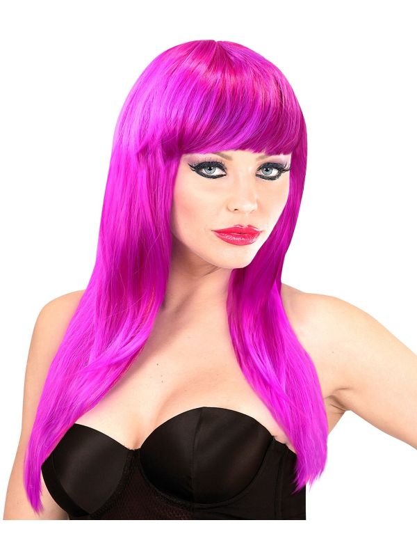 Magenta Pruik Lang Haar
