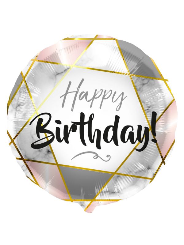 Marmer Happy Birthday Folieballon Roze