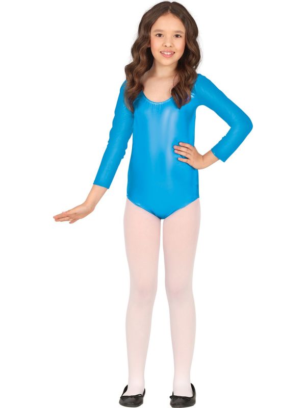 Metallic Blauw Lange Mouwen Leotard Kind