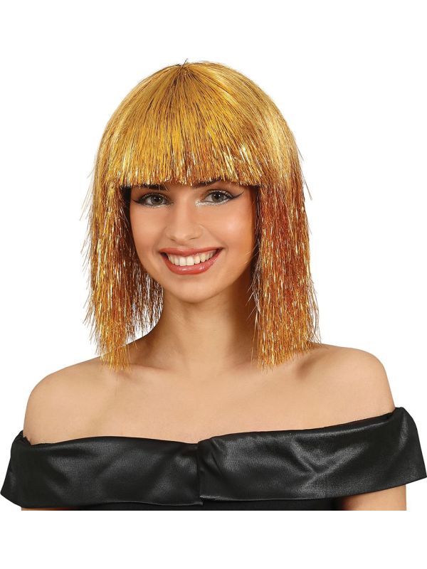 Metallic Gouden Pruik met Pony