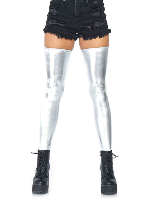 Metallic Hoge Kniekousen Zilver