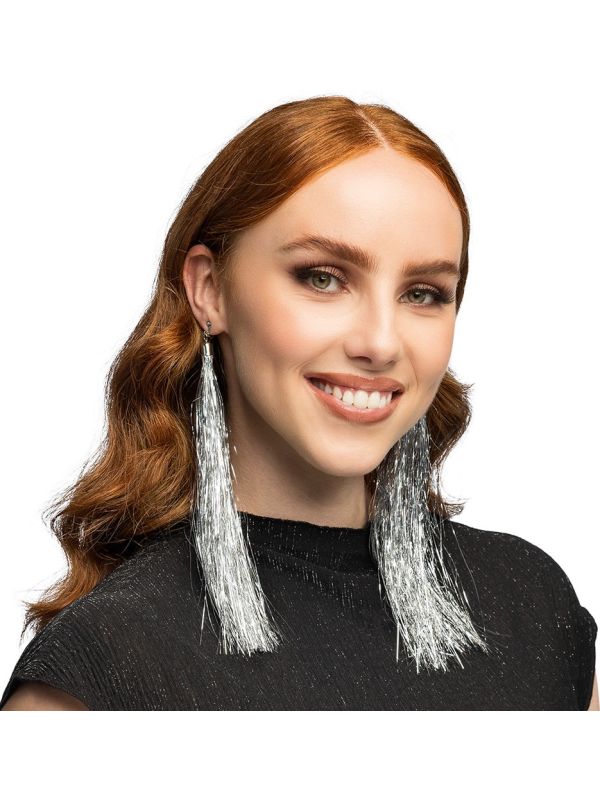 Metallic Tinsel Oorbellen Zilver