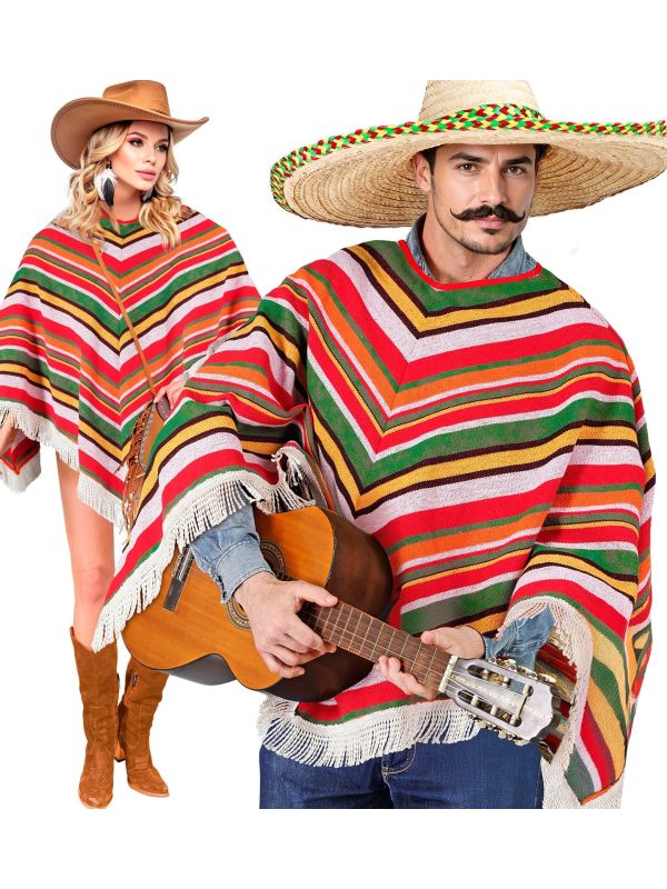 Mexicaanse Poncho Meerkleurig Gestreept