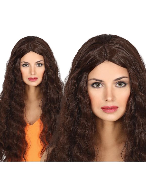 Middeleeuwse Vrouw Pruik Bruin Golvend