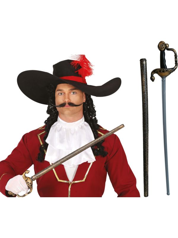 Musketier Sabel met Zwaardhoes Goud 66cm