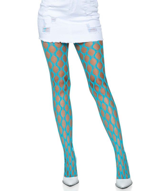 Neon Blauwe Panty met Grote Gaten