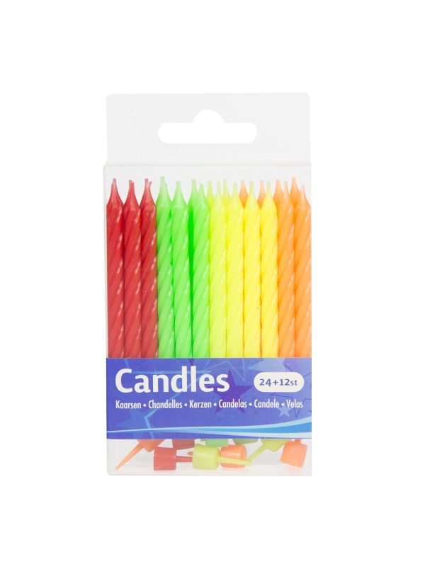 Neon Gekleurde Taartkaarsjes 24 Stuks
