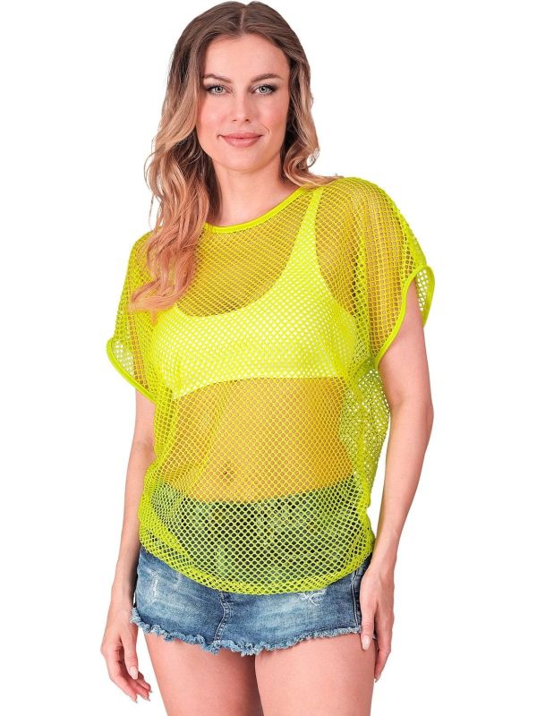 Neon Gele 80s Dames Carnaval Visnet Shirt