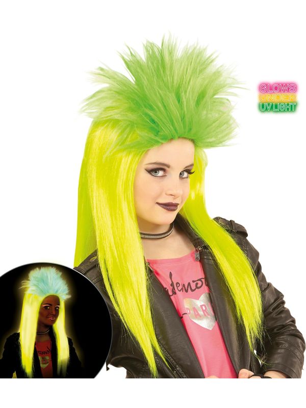 Neon Gele-Groene Punk Pruik