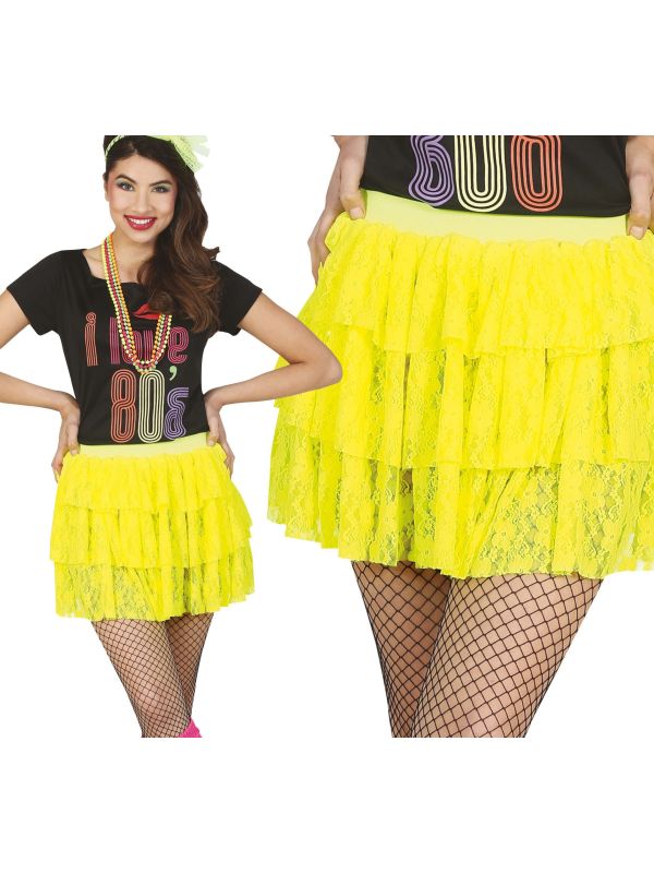 Neon Gele Rok 80's Dames