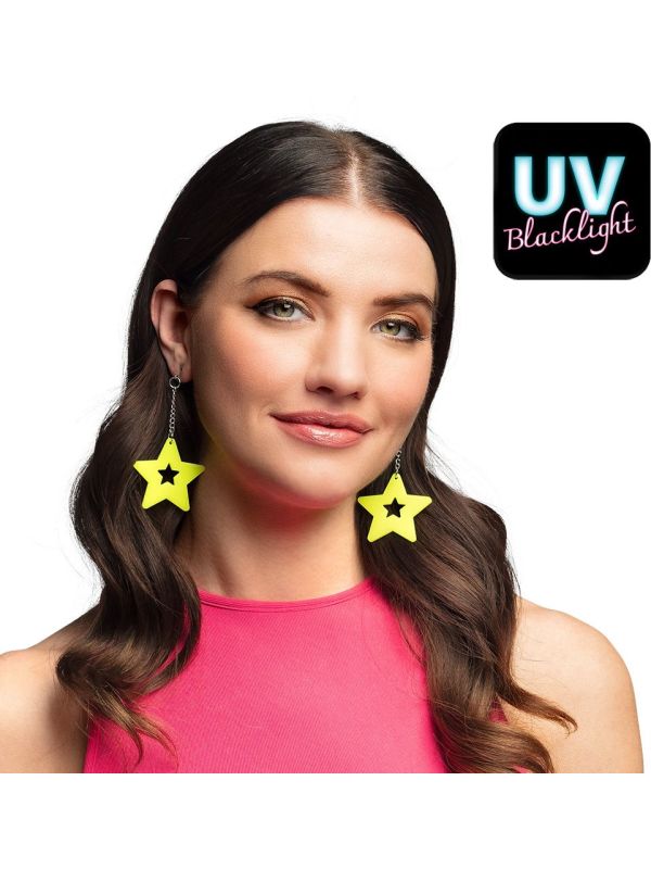 Neon Gele Ster Oorbellen