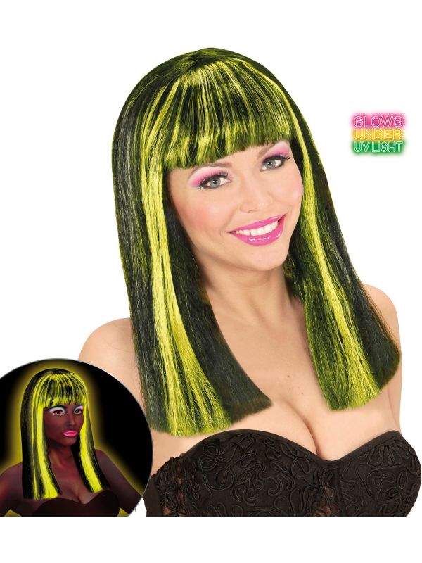 Neon Gele-Zwarte Gestreepte Pruik