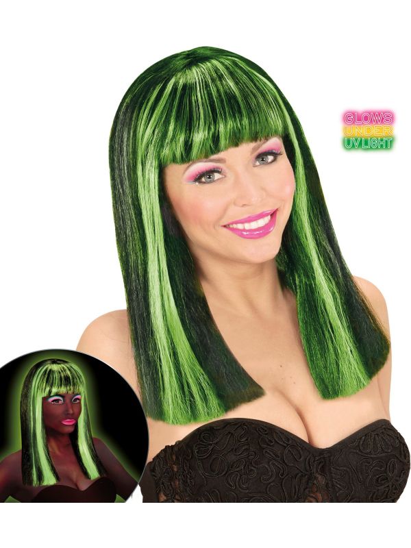 Neon Groene Gestreepte Pruik