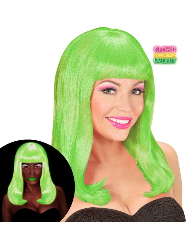 Neon Groene Lange Pruik