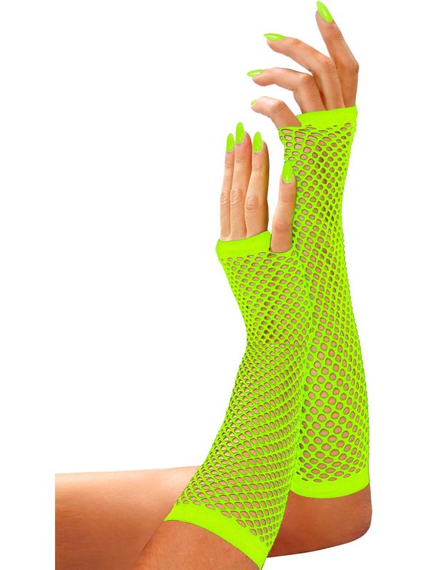 Neon Groene Lange Vingerloze Nethandschoenen