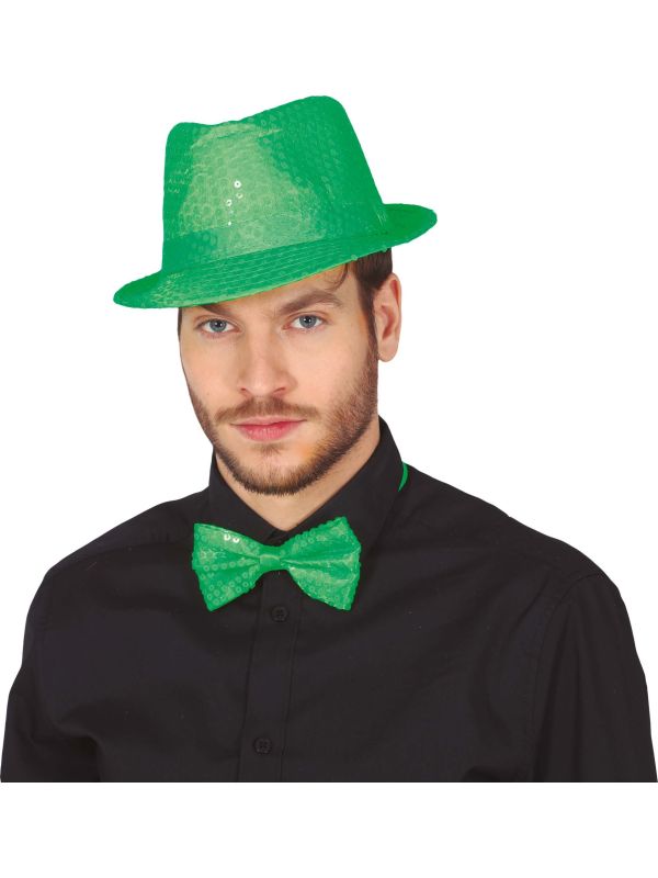 Neon Groene Pailletten Fedora Hoed