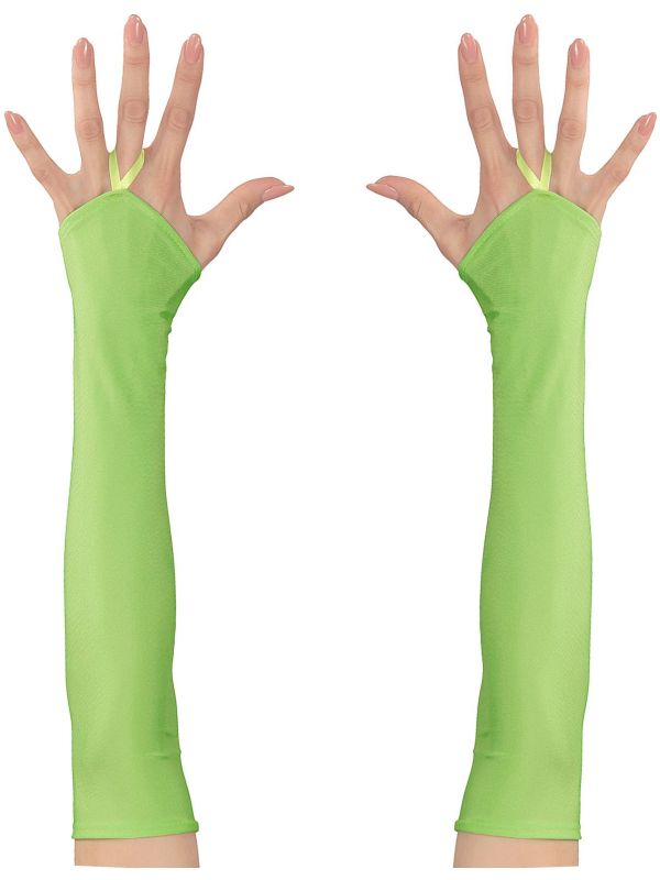 Neon Groene Vingerloze Satijnen Handschoenen
