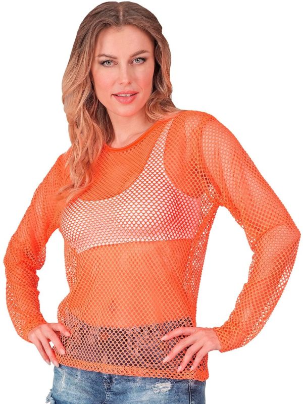 Neon Oranje Dames Visnet Tanktop 80s