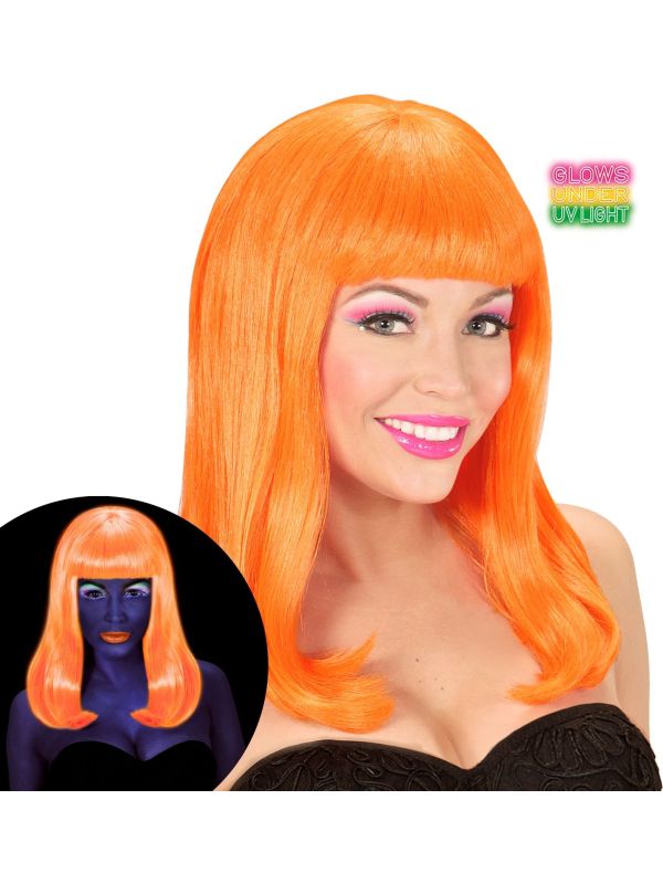 Neon Oranje Lange Pruik