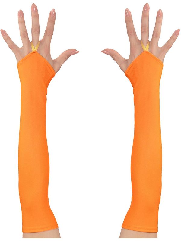 Neon Oranje Vingerloze Satijnen Handschoenen