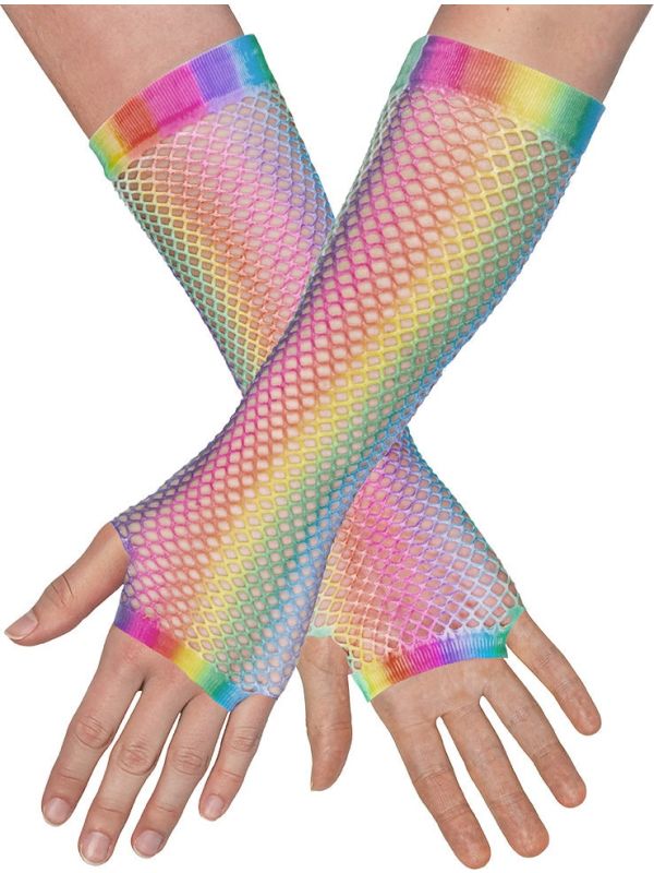 Neon Regenboog Visnet Vingerloze Handschoenen