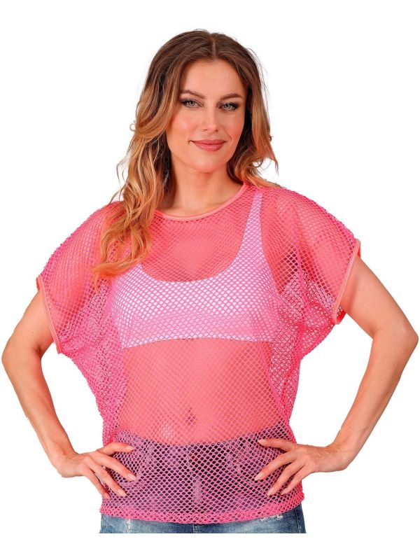 Neon Roze 80s Dames Carnaval Visnet Shirt