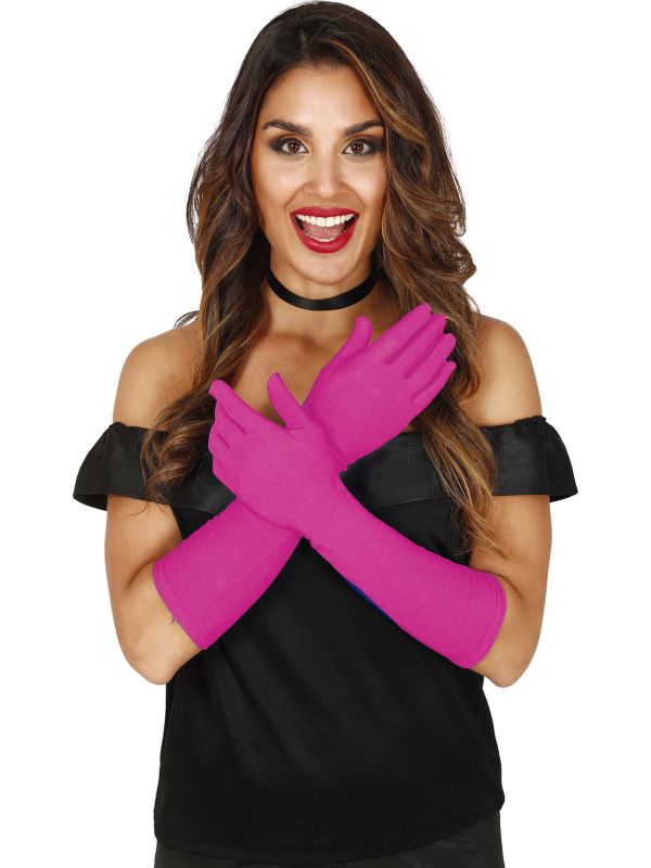 Neon Roze Basic Handschoenen Lang