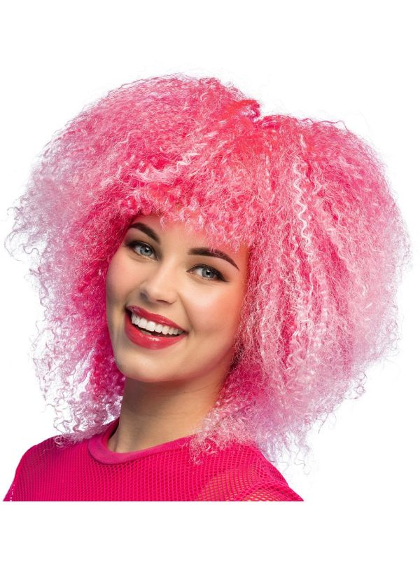 Neon Roze Disco Afro Pruik