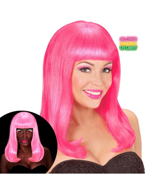 Neon Roze Lange Pruik