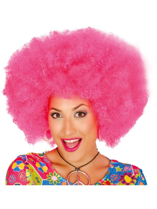Neon Roze Maxi Afro Pruik