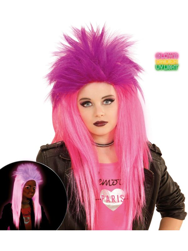 Neon Roze-Paarse Punk Pruik