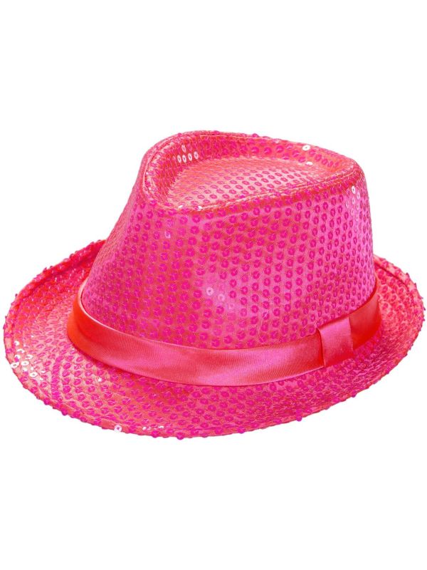 Neon Roze Pailletten Fedora
