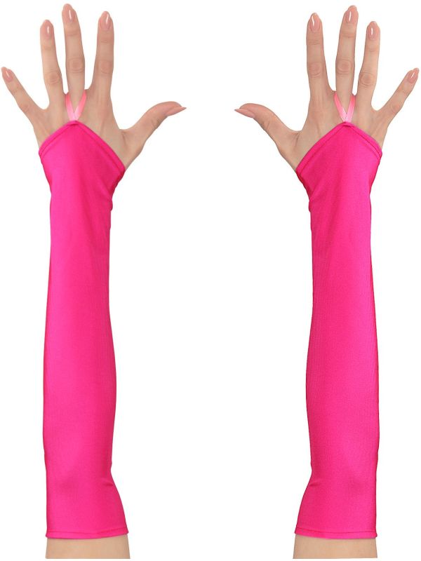 Neon Roze Vingerloze Satijnen Handschoenen