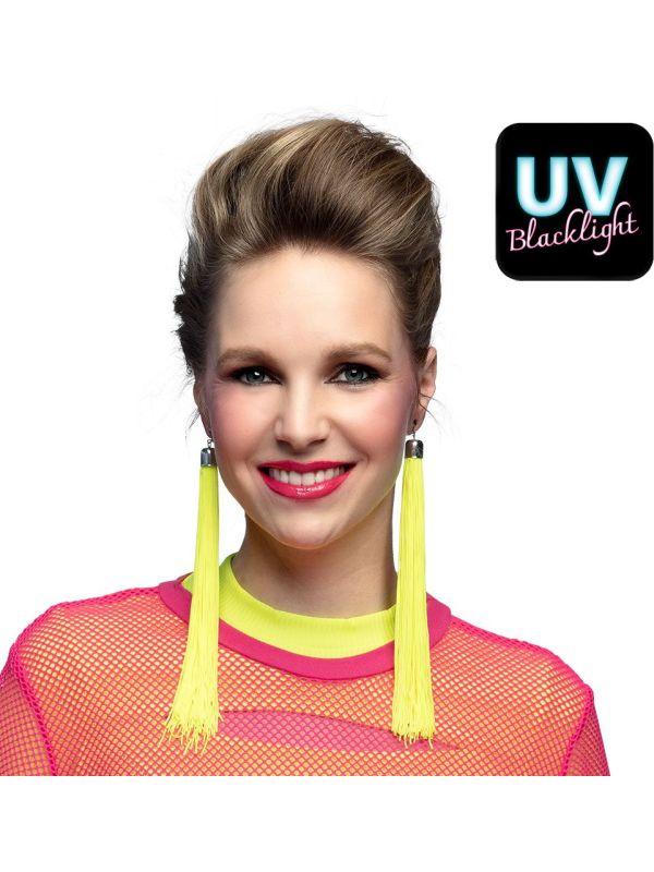 Neongele UV Festival Lange Oorbellen Dames