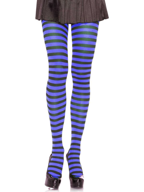 Nylon&#x20;Gestreepte&#x20;Panty&#x20;Zwart-Blauw