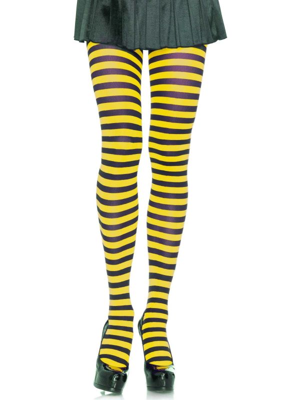 Nylon Gestreepte Panty Zwart-Geel