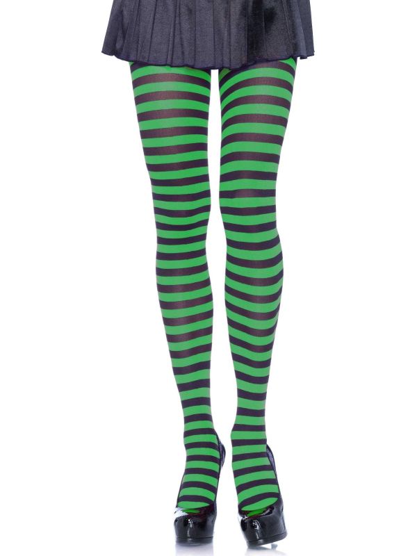 Nylon&#x20;Gestreepte&#x20;Panty&#x20;Zwart-Groen