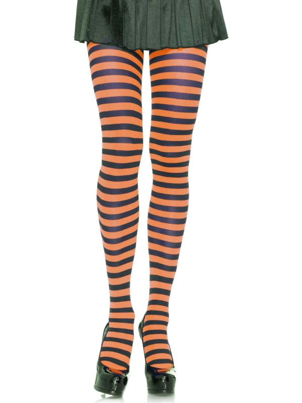 Nylon&#x20;Gestreepte&#x20;Panty&#x20;Zwart-Oranje
